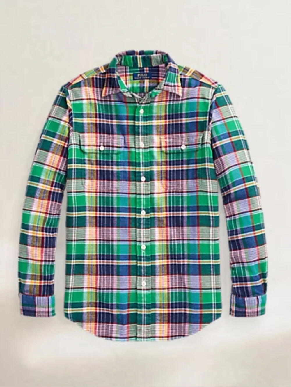 Polo Ralph Lauren Classic Fit Green Plaid Flannel Workshirt Size L Men's